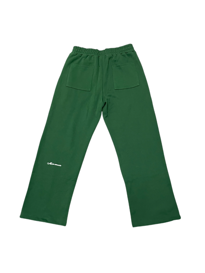 Back of the green More Amoure heavyweight sweatpants with two patch pockets and a small logo embroidered on the left calf