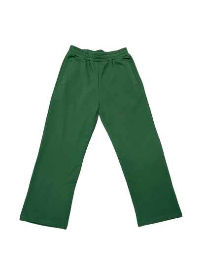 Front of the green More Amoure heavyweight French terry sweatpants with drawstring waist and relaxed wide leg